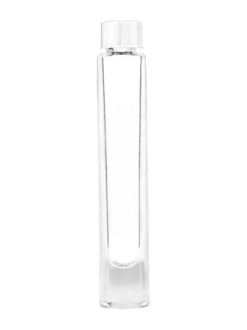 Tall cylinder design 9ml, 1/3oz Clear glass bottle with short white cap.