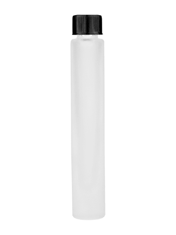 Tall cylinder design 9ml, 1/3oz frosted glass bottle with short black ridged cap.