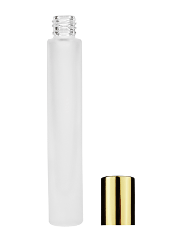 Tall cylinder design 9ml, 1/3oz frosted glass bottle with shiny gold cap.