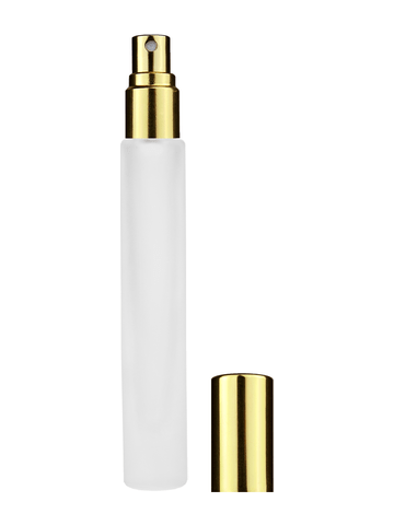 Tall cylinder design 9ml, 1/3oz frosted glass bottle with shiny gold spray.