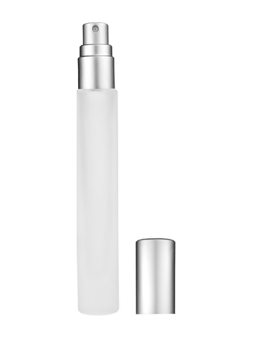 Tall cylinder design 9ml, 1/3oz frosted glass bottle with matte silver spray.