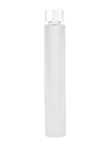 Tall cylinder design 9ml, 1/3oz frosted glass bottle with short white cap.