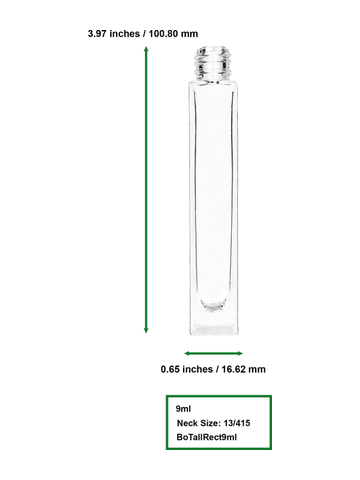 Tall rectangular design 10ml, 1/3oz Clear glass bottle with shiny gold cap.