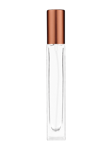 Tall rectangular design 10ml, 1/3oz Clear glass bottle with matte copper spray.