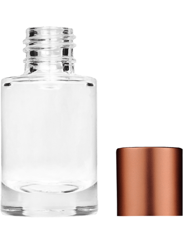 Empty Clear glass bottle with short matte copper cap capacity: 6ml, 1/5oz. For use with perfume or fragrance oil, essential oils, aromatic oils and aromatherapy.