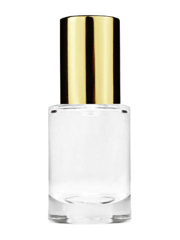 Tulip design 6ml, 1/5oz Clear glass bottle with shiny gold cap.