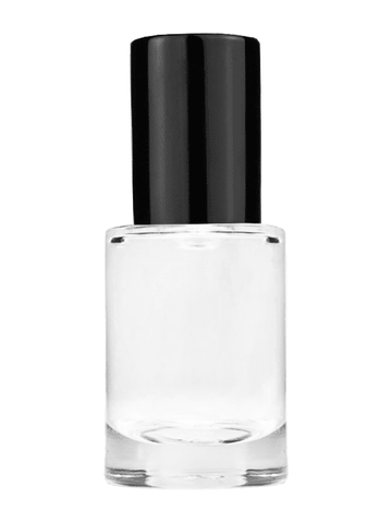 Tulip design 6ml, 1/5oz Clear glass bottle with plastic roller ball plug and black shiny cap.