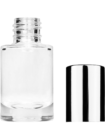 Tulip design 6ml, 1/5oz Clear glass bottle with shiny silver cap.