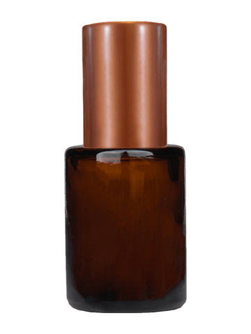 Tulip design 5ml, 1/6 oz Amber glass bottle with metal roller ball plug and matte copper cap.