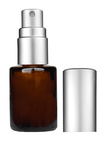 Tulip design 5ml, 1/6 oz Amber glass bottle with matte silver spray.