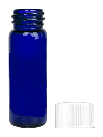 Vial design 1 dram Blue glass vial with white short cap.