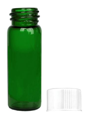 Vial design 1 dram Green glass vial with white short cap.