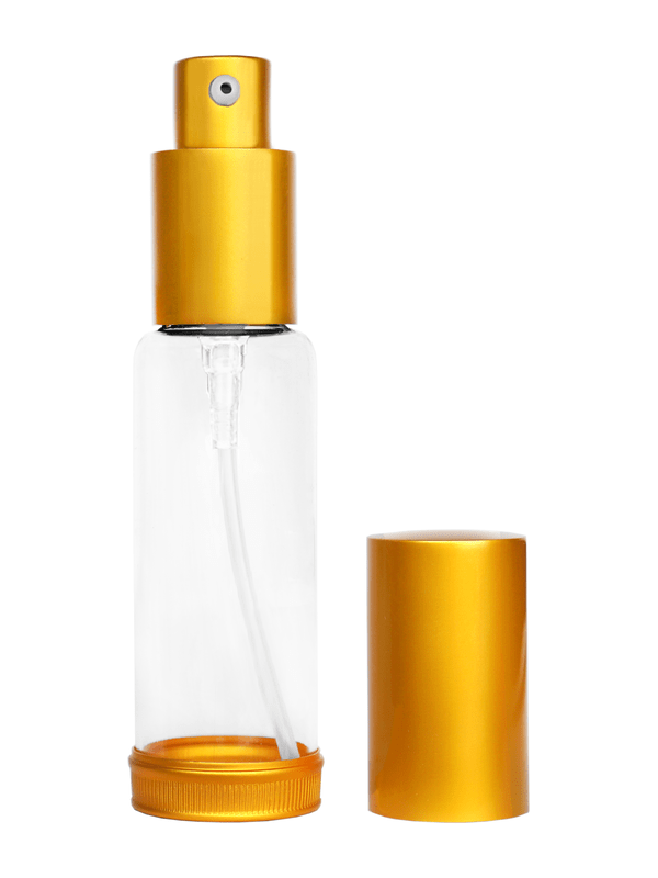 Clear Glass Lotion Bottle with Gold Top and Base. Capacity: 1oz(30ml)