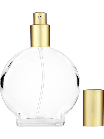 Circle design 100 ml, 3 1/2oz  clear glass bottle  with matte gold lotion pump.