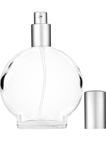 Circle design 100 ml, 3 1/2oz  clear glass bottle  with matte silver lotion pump.