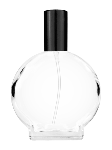 Circle design 100 ml, 3 1/2oz  clear glass bottle  with shiny black lotion pump.