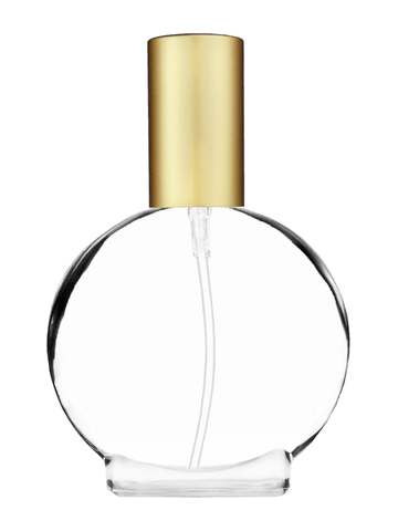 Circle design 50 ml, 1.7oz  clear glass bottle  with matte gold lotion pump.