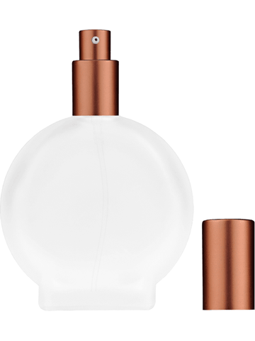 Circle design 100 ml, 3 1/2oz frosted glass bottle with matte copper lotion pump.