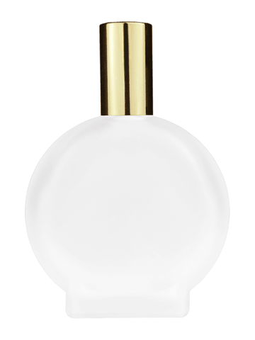 Circle design 100 ml, 3 1/2oz frosted glass bottle with shiny gold lotion pump.