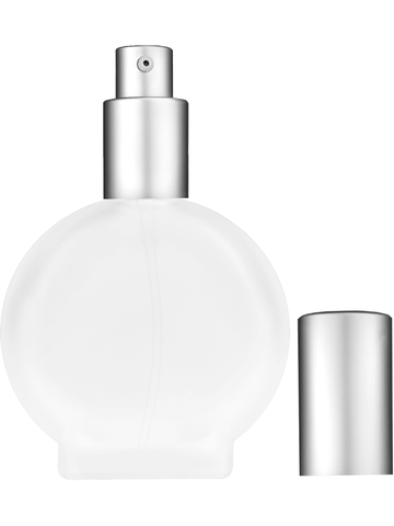 Circle design 50 ml, 1.7oz  frosted glass bottle with  matte silver lotion pump.