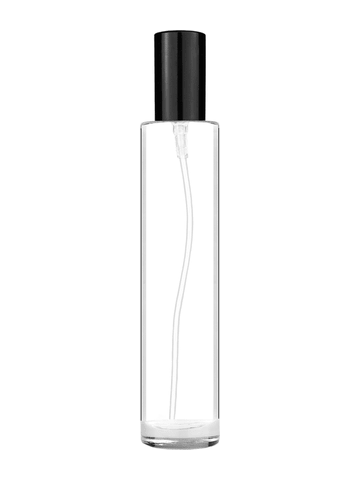 Cylinder design 100 ml, 3 1/2oz  clear glass bottle  with shiny black lotion pump.