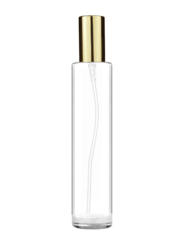 Cylinder design 100 ml, 3 1/2oz  clear glass bottle  with shiny gold lotion pump.