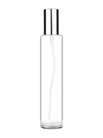 Cylinder design 100 ml, 3 1/2oz  clear glass bottle  with shiny silver lotion pump.