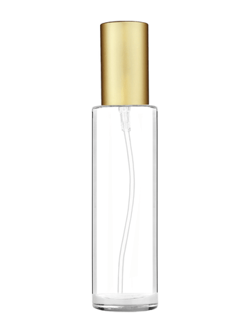 Cylinder design 50 ml, 1.7oz  clear glass bottle  with matte gold lotion pump.