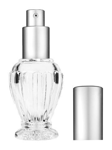 Diva design 30 ml, 1oz  clear glass bottle  with matte silver lotion pump.