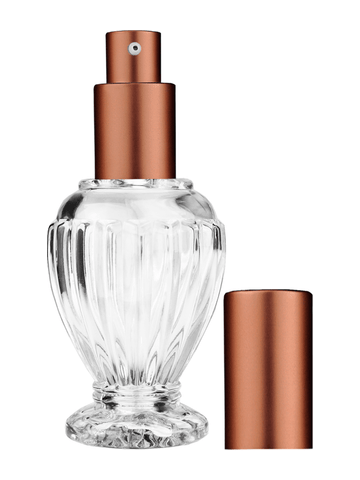 Diva design 46 ml, 1.64oz  clear glass bottle  with matte copper lotion pump.