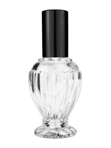 Diva design 46 ml, 1.64oz  clear glass bottle  with shiny black lotion pump.