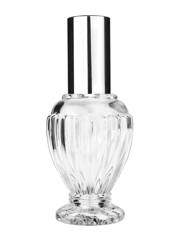 Diva design 46 ml, 1.64oz  clear glass bottle  with shiny silver lotion pump.