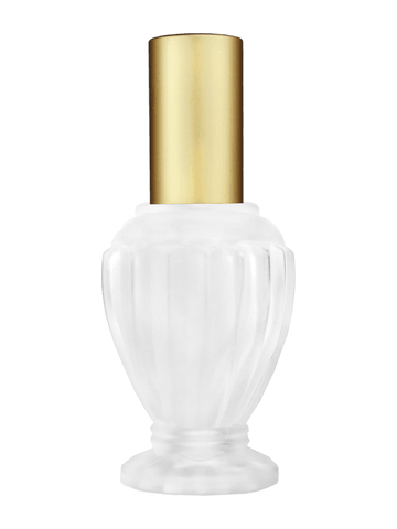 Diva design 46 ml, 1.64oz frosted glass bottle with matte gold lotion pump.