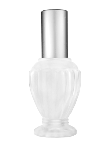 Diva design 46 ml, 1.64oz frosted glass bottle with matte silver lotion pump.