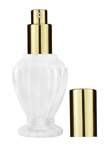 Diva design 46 ml, 1.64oz frosted glass bottle with shiny gold lotion pump.