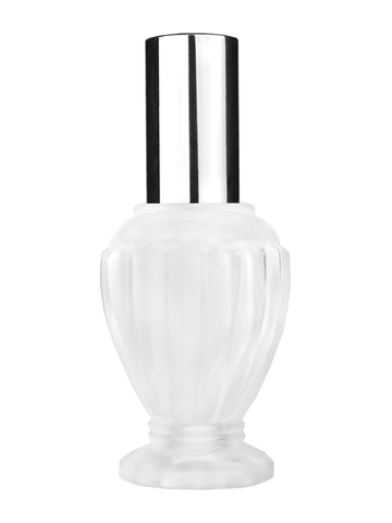 Diva design 46 ml, 1.64oz frosted glass bottle with shiny silver lotion pump.