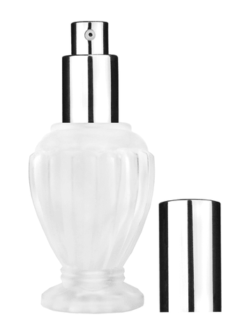 Diva design 46 ml, 1.64oz frosted glass bottle with shiny silver lotion pump.