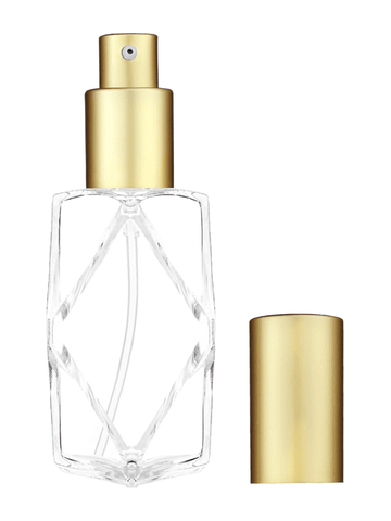 Diamond design 60ml, 2 ounce  clear glass bottle  with matte gold lotion pump.