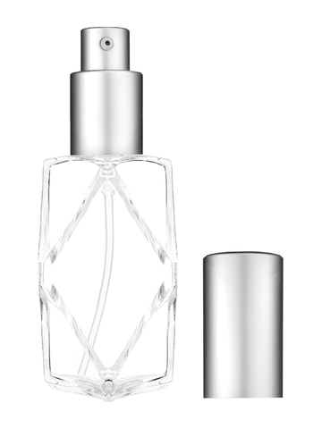 Diamond design 60ml, 2 ounce  clear glass bottle  with matte silver lotion pump.