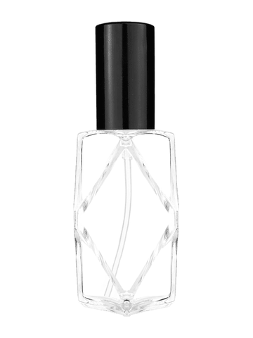 Diamond design 60ml, 2 ounce  clear glass bottle  with shiny black lotion pump.