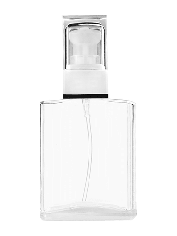 Elegant design 60 ml, 2oz  clear glass bottle  with white rectangular with clear over the cap.