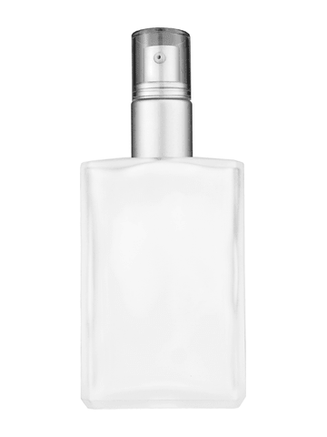 Elegant design 100 ml, 3 1/2oz frosted glass bottle with with a matte silver collar treatment pump and clear overcap.