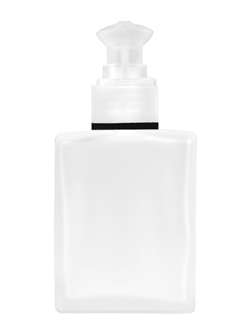 Elegant design 60 ml, 2oz frosted glass bottle with white rectangular with clear over the cap.