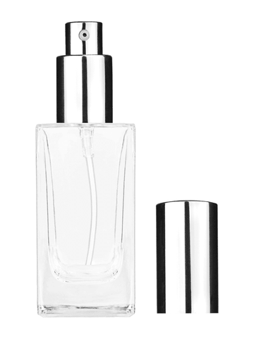 Empire design 50 ml, 1.7oz  clear glass bottle  with shiny silver lotion pump.