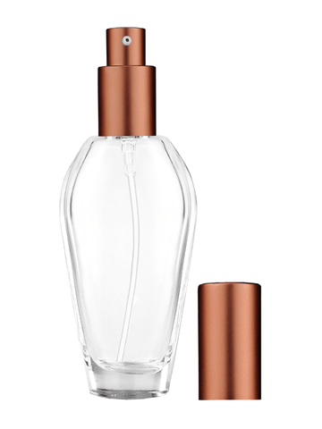 Grace design 55 ml, 1.85oz  clear glass bottle  with matte copper lotion pump.