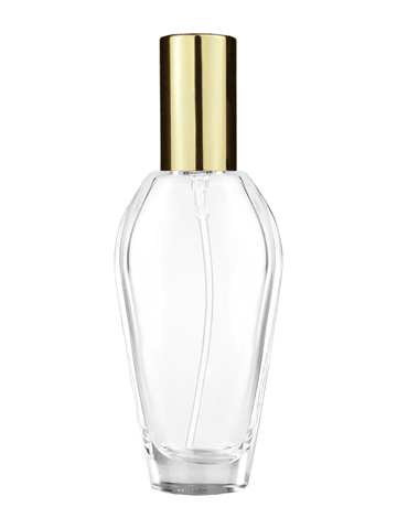 Grace design 55 ml, 1.85oz  clear glass bottle  with shiny gold lotion pump.