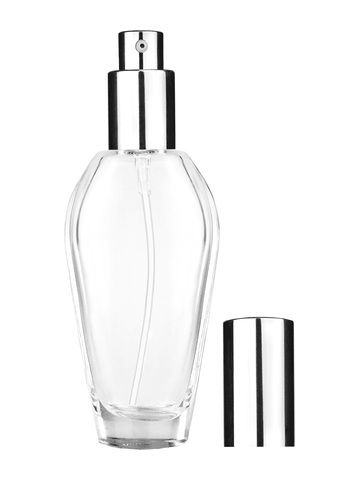 Grace design 55 ml, 1.85oz  clear glass bottle  with shiny silver lotion pump.