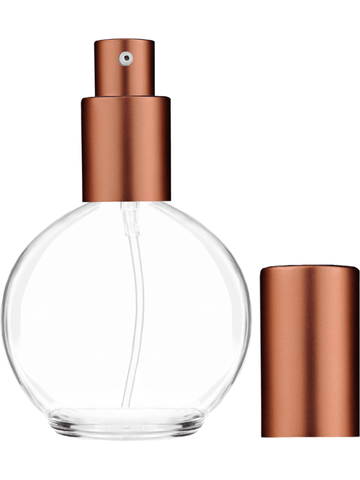 Round design 78 ml, 2.65oz  clear glass bottle  with matte copper lotion pump.