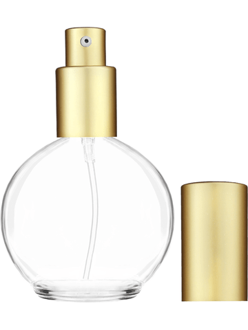 Round design 78 ml, 2.65oz  clear glass bottle  with matte gold lotion pump.