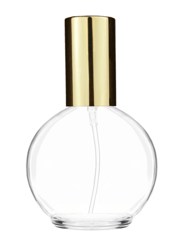 Round design 78 ml, 2.65oz  clear glass bottle  with shiny gold lotion pump.